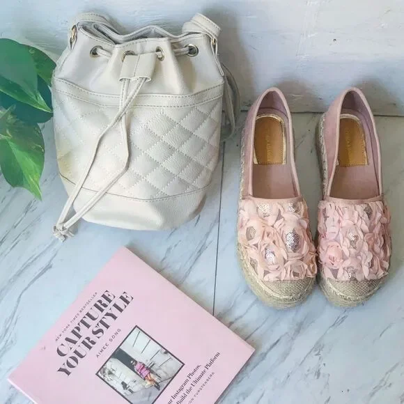 Blush Floral Espadrille Platforms | 3D Flower Slip-On Sneakers - Picture 8 of 8